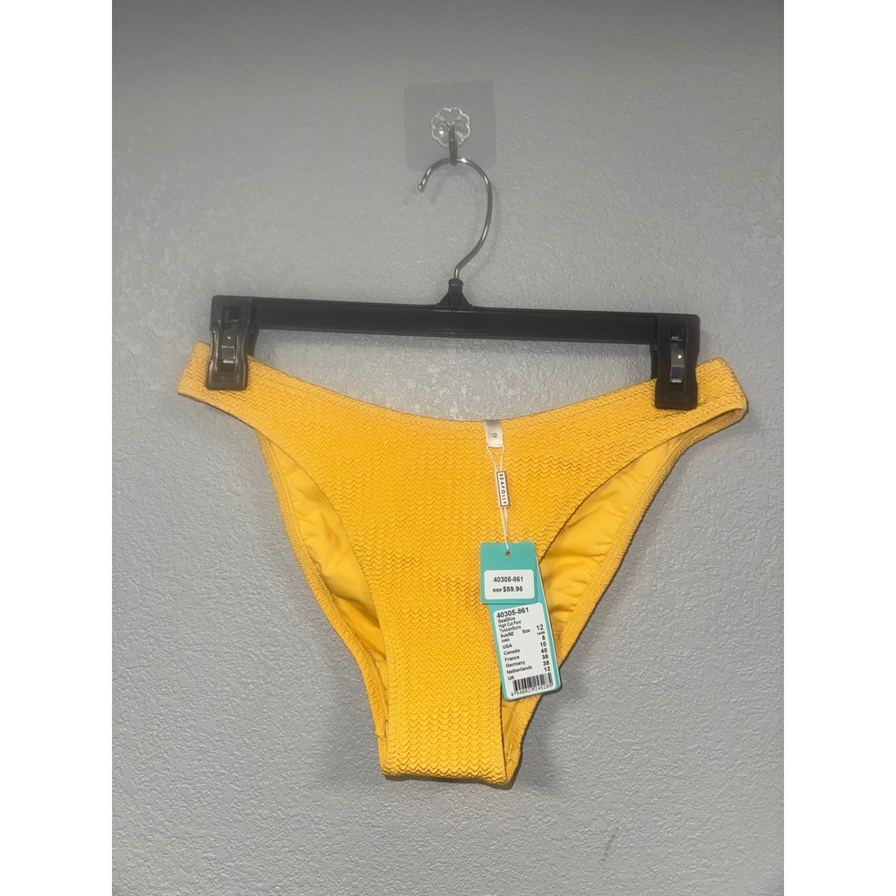Seafolly Sea Dive High Cut Pant Bikini Bottom Yellow Tuscan Suns US Size 8 NWT